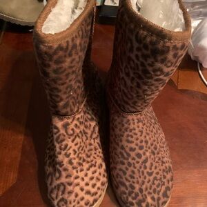 Dawgs Leopard Print Faux Fur Lined Winter Boots - Brown/Black
